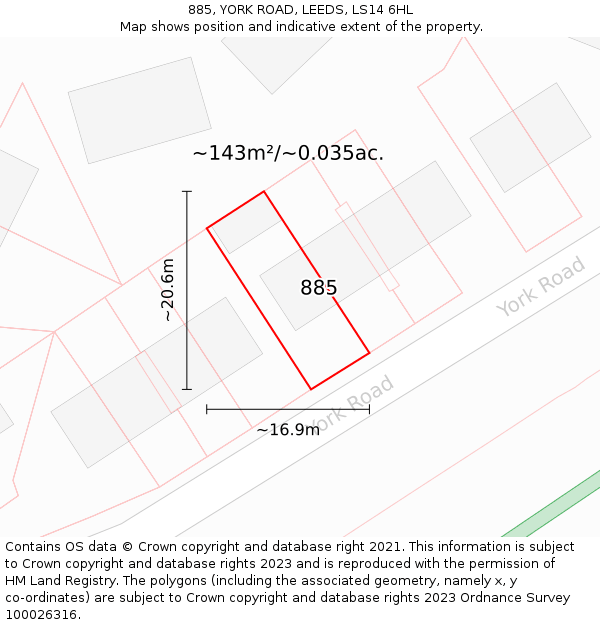 885, YORK ROAD, LEEDS, LS14 6HL: Plot and title map