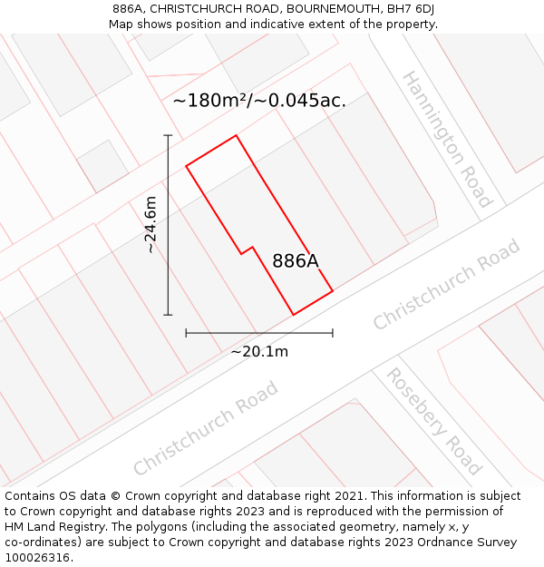 886A, CHRISTCHURCH ROAD, BOURNEMOUTH, BH7 6DJ: Plot and title map
