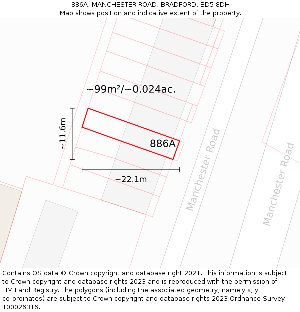 886A, MANCHESTER ROAD, BRADFORD, BD5 8DH: Plot and title map
