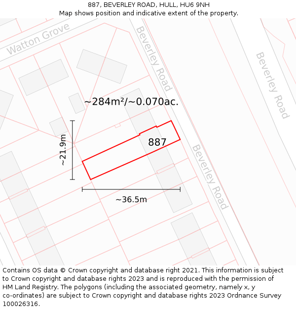 887, BEVERLEY ROAD, HULL, HU6 9NH: Plot and title map
