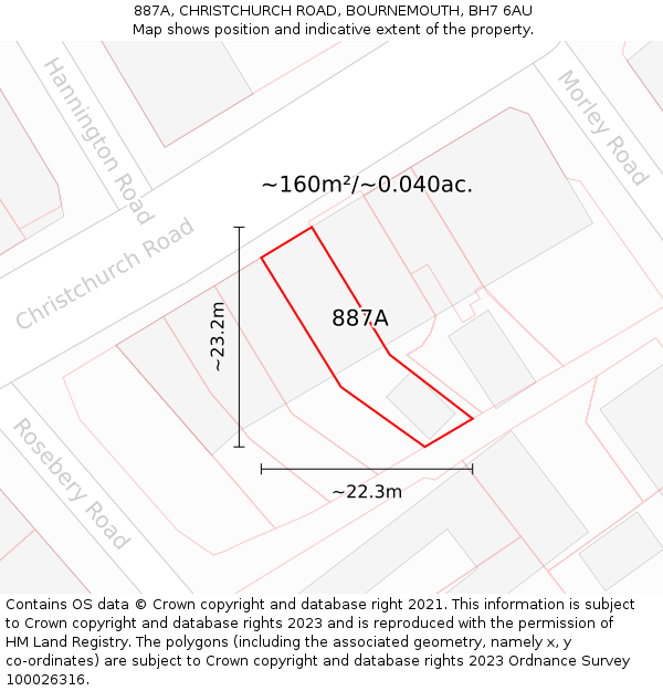 887A, CHRISTCHURCH ROAD, BOURNEMOUTH, BH7 6AU: Plot and title map