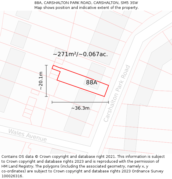 88A, CARSHALTON PARK ROAD, CARSHALTON, SM5 3SW: Plot and title map