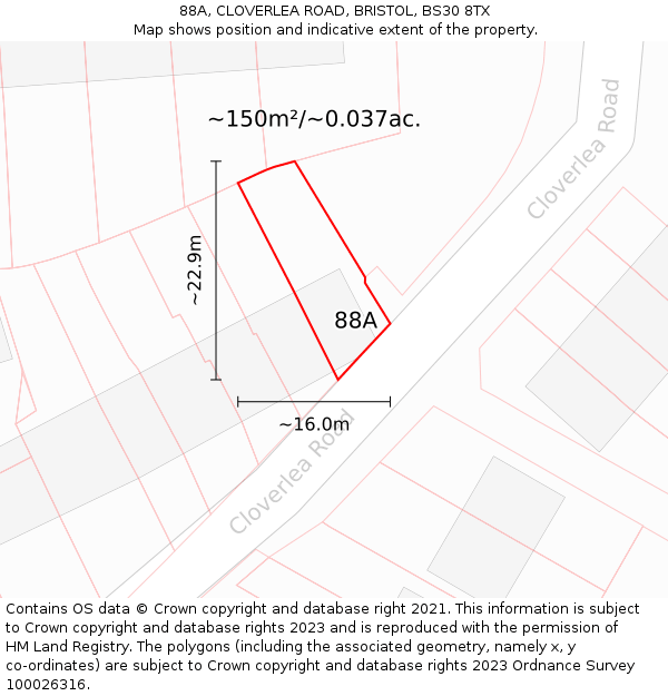 88A, CLOVERLEA ROAD, BRISTOL, BS30 8TX: Plot and title map