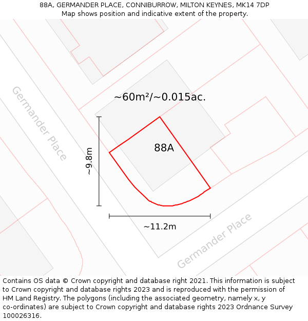 88A, GERMANDER PLACE, CONNIBURROW, MILTON KEYNES, MK14 7DP: Plot and title map