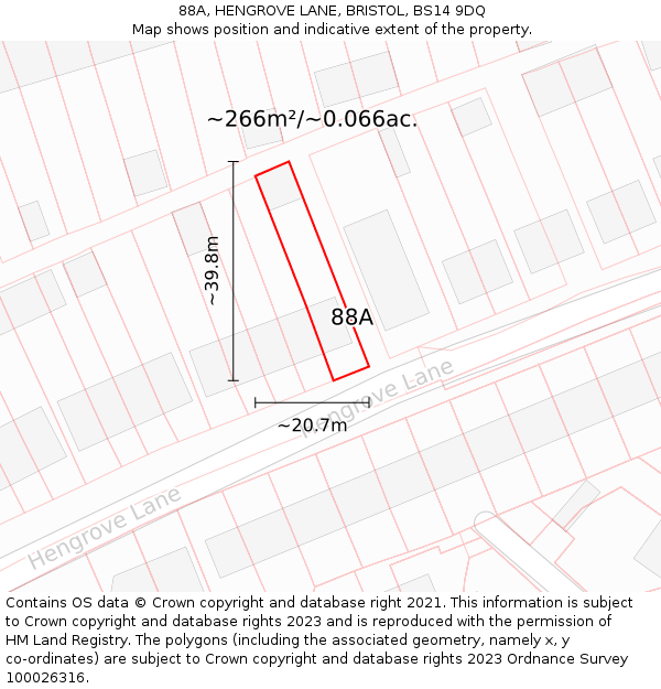88A, HENGROVE LANE, BRISTOL, BS14 9DQ: Plot and title map