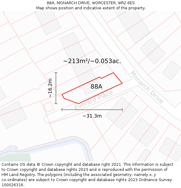 88A, MONARCH DRIVE, WORCESTER, WR2 6ES: Plot and title map