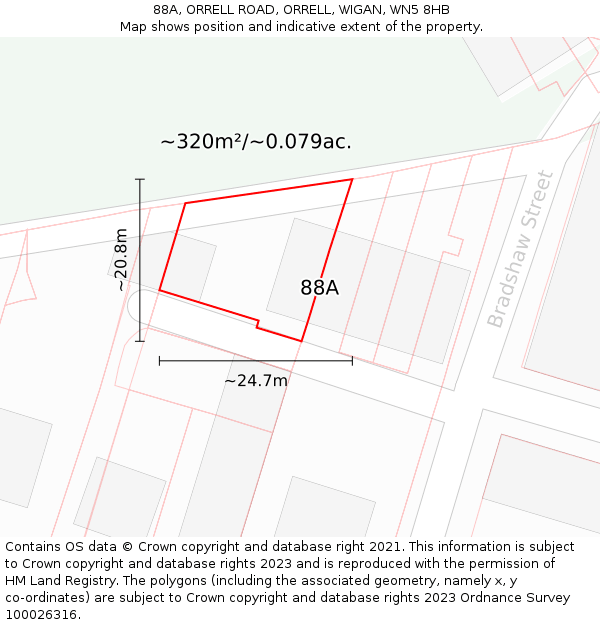 88A, ORRELL ROAD, ORRELL, WIGAN, WN5 8HB: Plot and title map