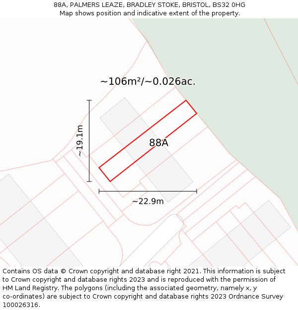 88A, PALMERS LEAZE, BRADLEY STOKE, BRISTOL, BS32 0HG: Plot and title map