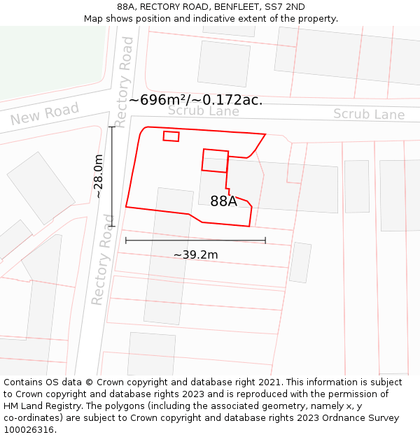 88A, RECTORY ROAD, BENFLEET, SS7 2ND: Plot and title map