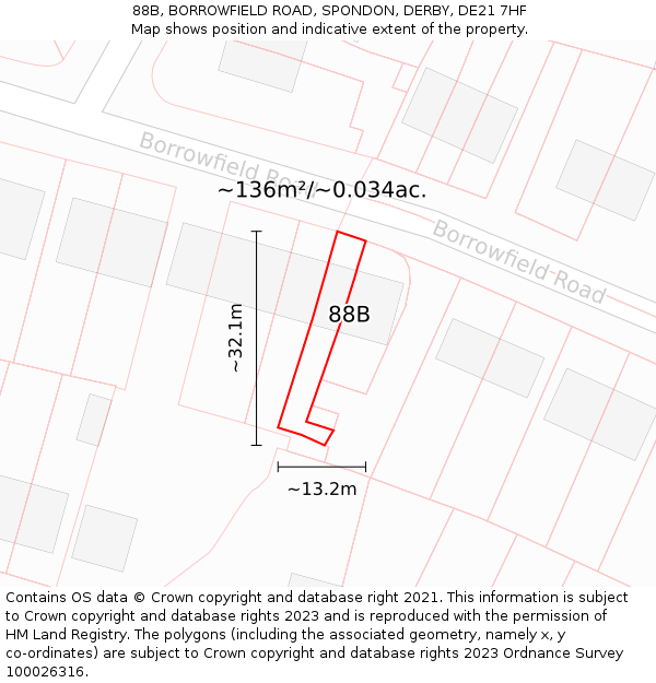88B, BORROWFIELD ROAD, SPONDON, DERBY, DE21 7HF: Plot and title map
