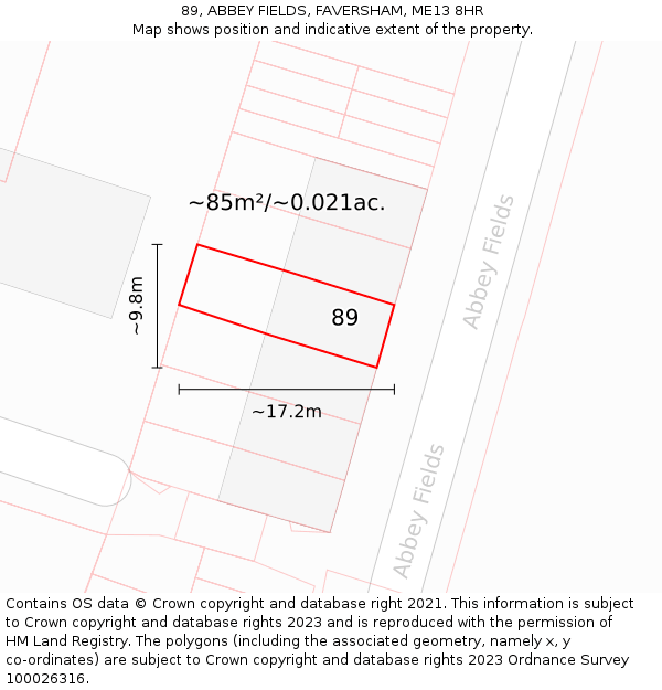 89, ABBEY FIELDS, FAVERSHAM, ME13 8HR: Plot and title map