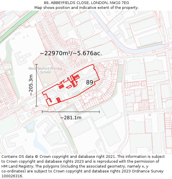 89, ABBEYFIELDS CLOSE, LONDON, NW10 7EG: Plot and title map