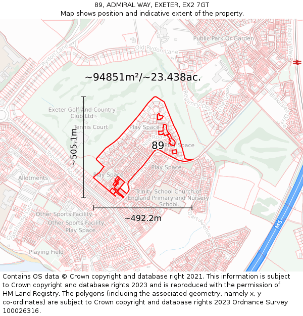 89, ADMIRAL WAY, EXETER, EX2 7GT: Plot and title map