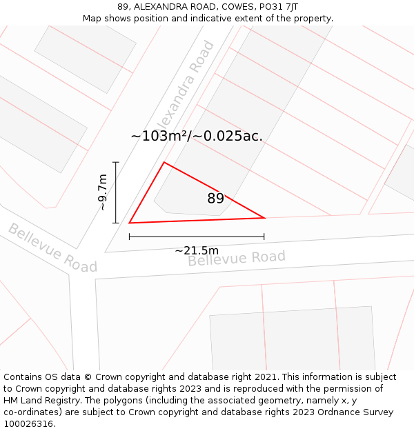 89, ALEXANDRA ROAD, COWES, PO31 7JT: Plot and title map