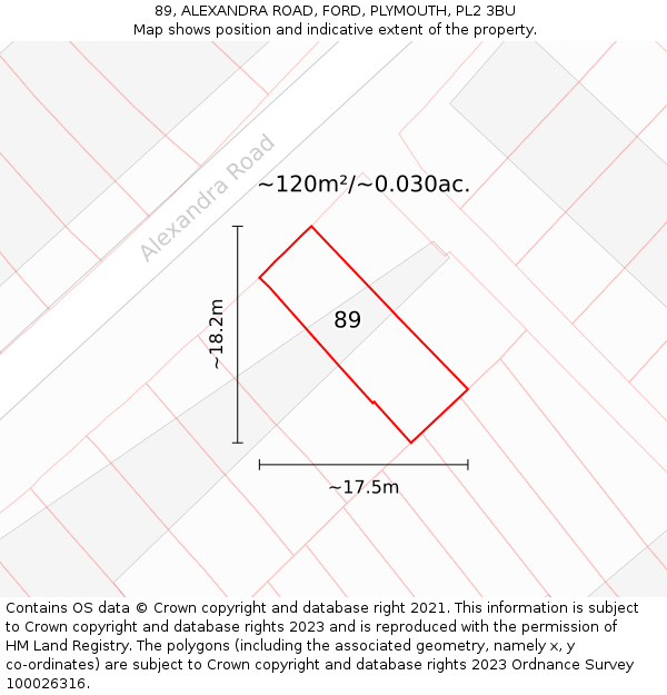 89, ALEXANDRA ROAD, FORD, PLYMOUTH, PL2 3BU: Plot and title map