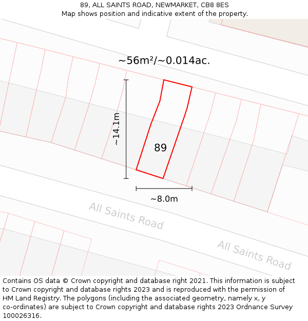 89, ALL SAINTS ROAD, NEWMARKET, CB8 8ES: Plot and title map
