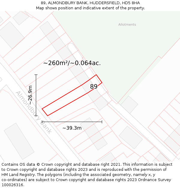 89, ALMONDBURY BANK, HUDDERSFIELD, HD5 8HA: Plot and title map
