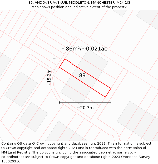 89, ANDOVER AVENUE, MIDDLETON, MANCHESTER, M24 1JG: Plot and title map