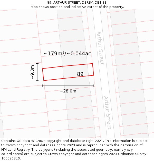 89, ARTHUR STREET, DERBY, DE1 3EJ: Plot and title map