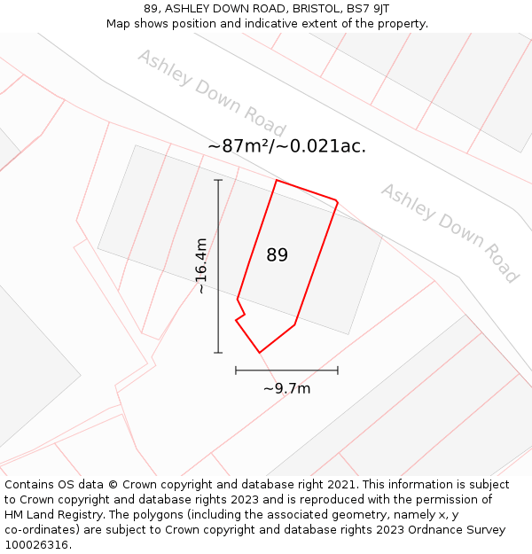 89, ASHLEY DOWN ROAD, BRISTOL, BS7 9JT: Plot and title map