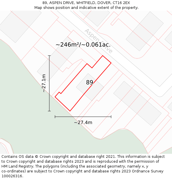 89, ASPEN DRIVE, WHITFIELD, DOVER, CT16 2EX: Plot and title map