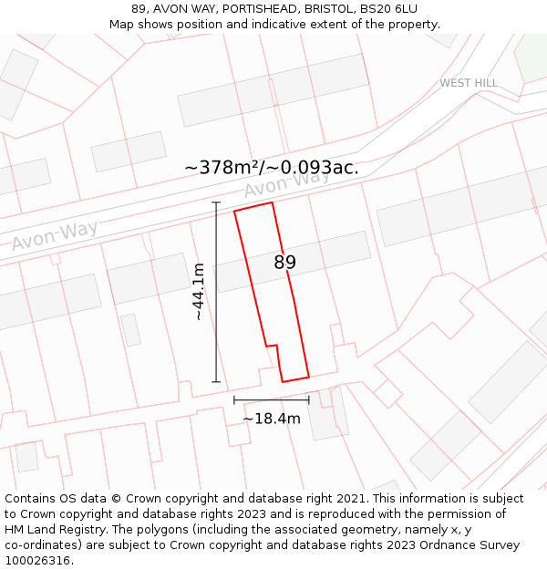 89, AVON WAY, PORTISHEAD, BRISTOL, BS20 6LU: Plot and title map