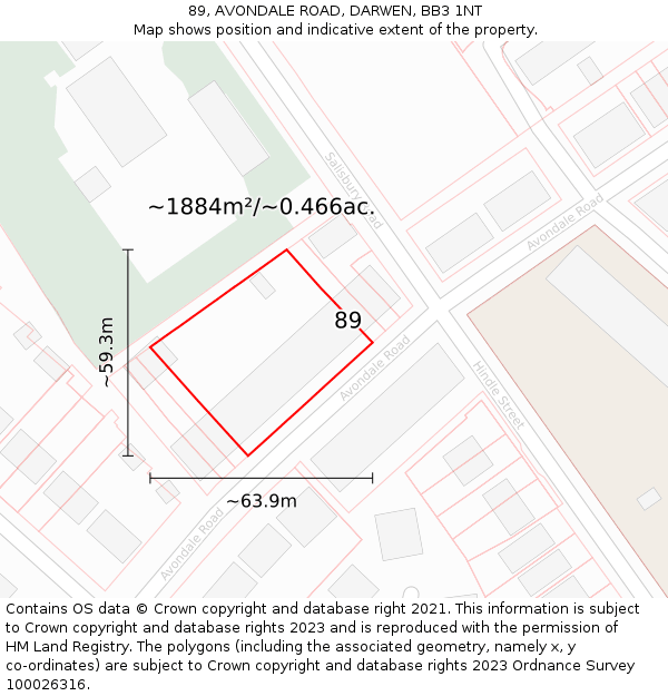 89, AVONDALE ROAD, DARWEN, BB3 1NT: Plot and title map