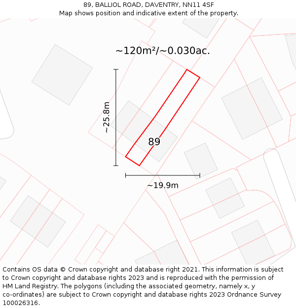 89, BALLIOL ROAD, DAVENTRY, NN11 4SF: Plot and title map