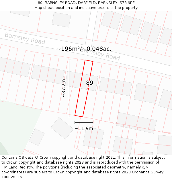 89, BARNSLEY ROAD, DARFIELD, BARNSLEY, S73 9PE: Plot and title map