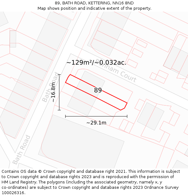 89, BATH ROAD, KETTERING, NN16 8ND: Plot and title map