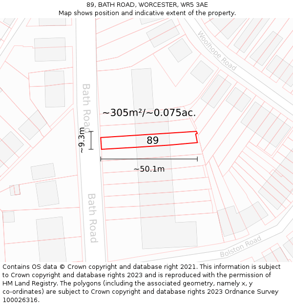 89, BATH ROAD, WORCESTER, WR5 3AE: Plot and title map