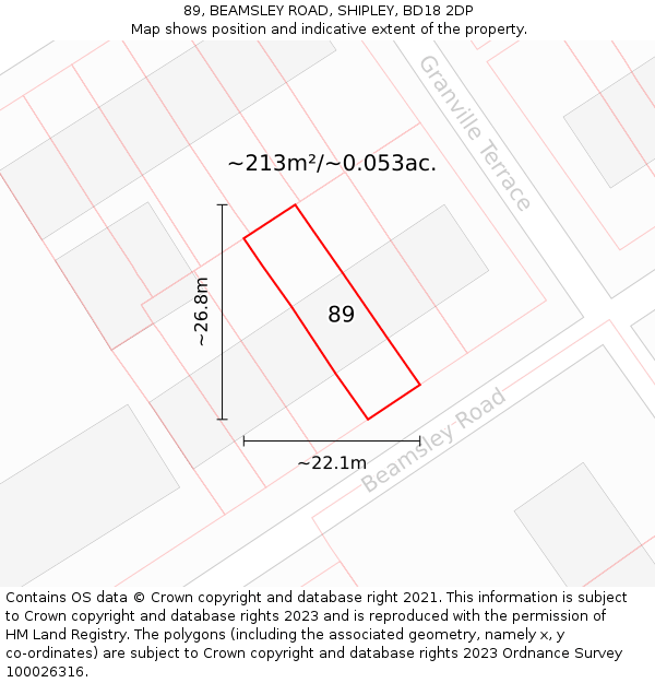 89, BEAMSLEY ROAD, SHIPLEY, BD18 2DP: Plot and title map