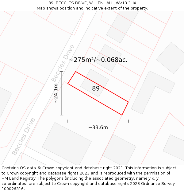 89, BECCLES DRIVE, WILLENHALL, WV13 3HX: Plot and title map
