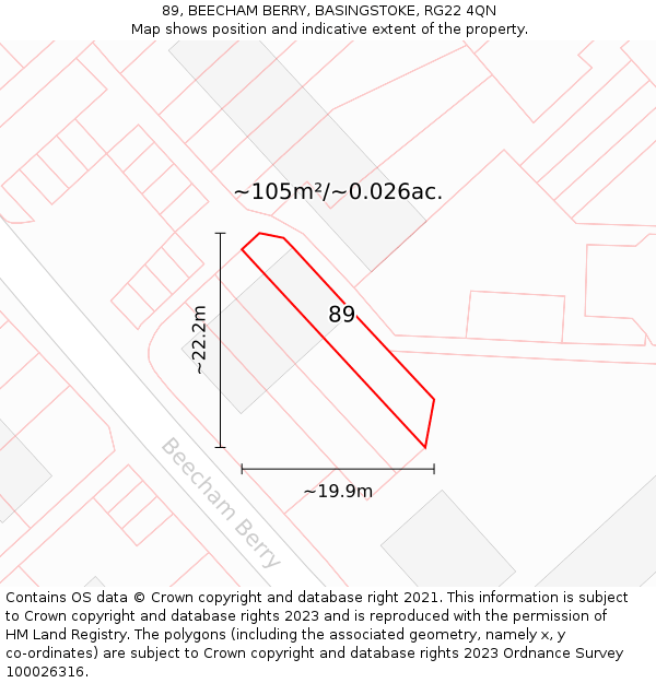 89, BEECHAM BERRY, BASINGSTOKE, RG22 4QN: Plot and title map