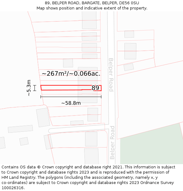 89, BELPER ROAD, BARGATE, BELPER, DE56 0SU: Plot and title map