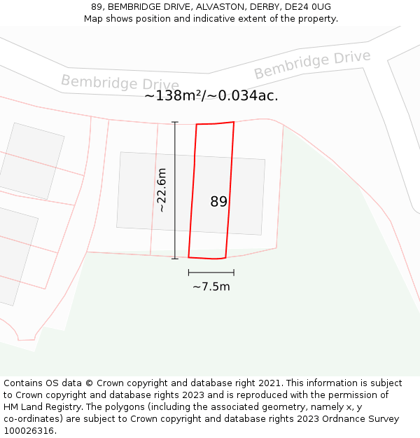 89, BEMBRIDGE DRIVE, ALVASTON, DERBY, DE24 0UG: Plot and title map