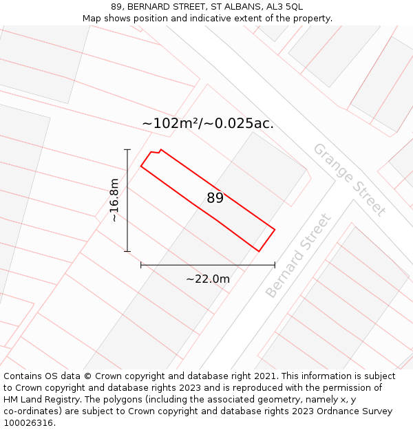 89, BERNARD STREET, ST ALBANS, AL3 5QL: Plot and title map