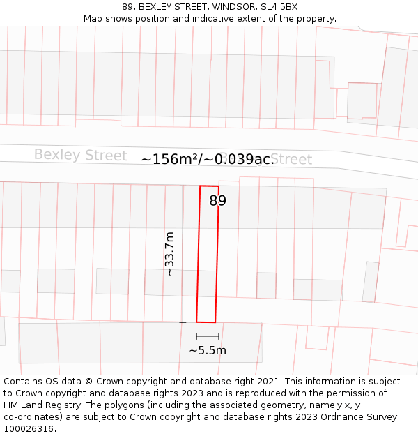 89, BEXLEY STREET, WINDSOR, SL4 5BX: Plot and title map