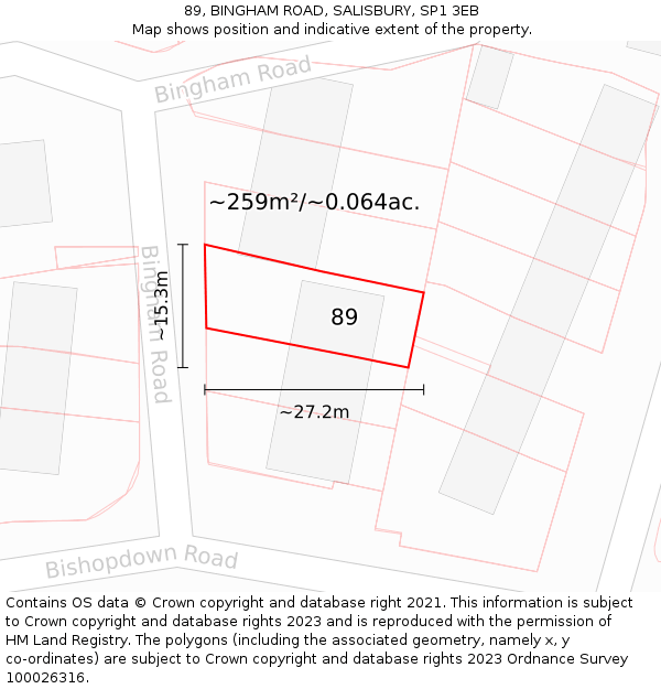 89, BINGHAM ROAD, SALISBURY, SP1 3EB: Plot and title map