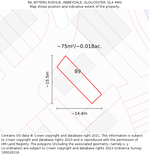 89, BITTERN AVENUE, ABBEYDALE, GLOUCESTER, GL4 4WG: Plot and title map