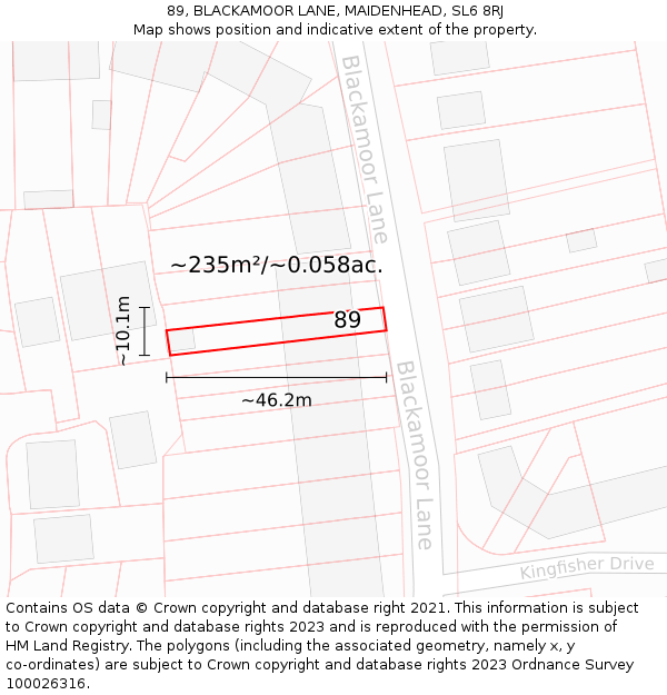 89, BLACKAMOOR LANE, MAIDENHEAD, SL6 8RJ: Plot and title map