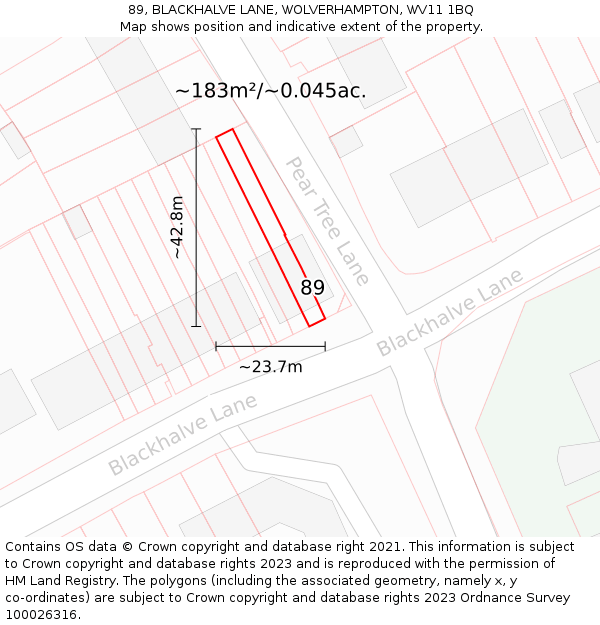89, BLACKHALVE LANE, WOLVERHAMPTON, WV11 1BQ: Plot and title map