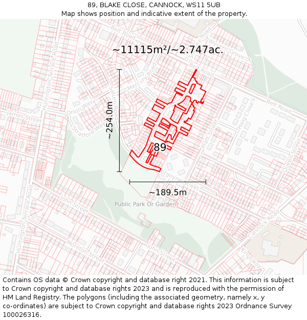 89, BLAKE CLOSE, CANNOCK, WS11 5UB: Plot and title map
