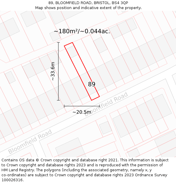 89, BLOOMFIELD ROAD, BRISTOL, BS4 3QP: Plot and title map