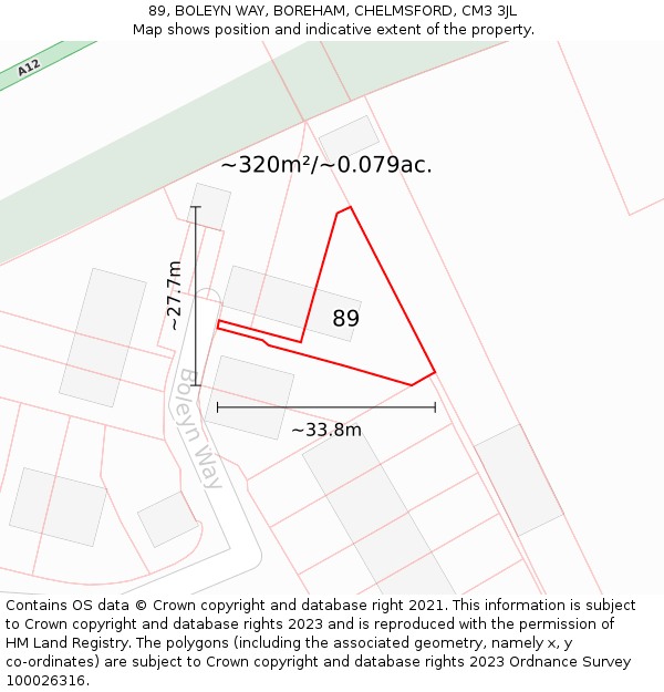89, BOLEYN WAY, BOREHAM, CHELMSFORD, CM3 3JL: Plot and title map