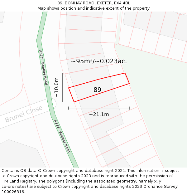 89, BONHAY ROAD, EXETER, EX4 4BL: Plot and title map