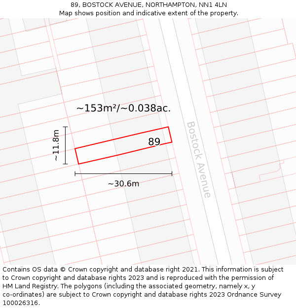 89, BOSTOCK AVENUE, NORTHAMPTON, NN1 4LN: Plot and title map