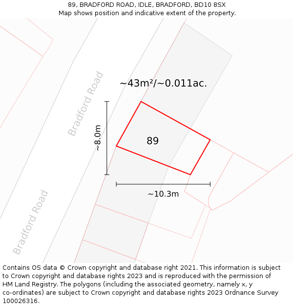 89, BRADFORD ROAD, IDLE, BRADFORD, BD10 8SX: Plot and title map