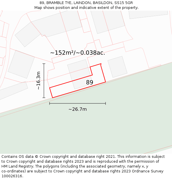 89, BRAMBLE TYE, LAINDON, BASILDON, SS15 5GR: Plot and title map