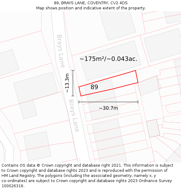 89, BRAYS LANE, COVENTRY, CV2 4DS: Plot and title map